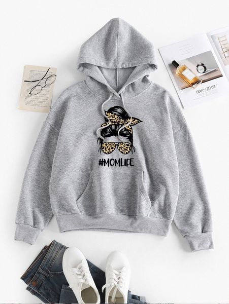 

figure & letter graphic drop shoulder drawstring hoodie l1rv#, White;black