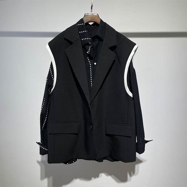 

men's vests autumn large dark fashion male designer suit collar loose sleeveless vest harajuku korean simple coat, Black;white