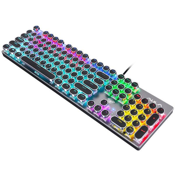 

keyboards gaming backlit mechanical keyboard blue/black switch metal panel round retro keycap usb computer peripherals for desklaptop