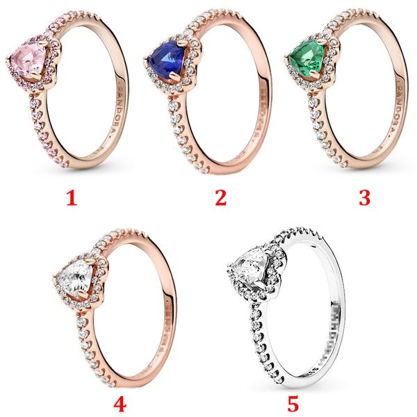 Bandringe, hochwertig, 100 % 925er Sterlingsilber, passend für Pandora-Ring, Schmuck, Gold, neues erhabenes Herz, rosa, grüner Ring, Verlobungsliebhaber, modischer Ehering für Frauen