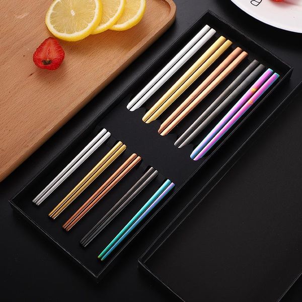 

chopsticks 5 pairs of stainless steel sushi grade chinese silver metal chopstick reusable chop stick kitchen too