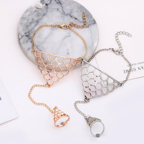 

link, chain alloy ring bracelet adjustable hand harness women girl jewelry, Black