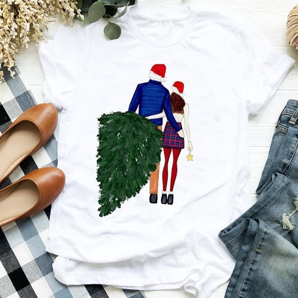 

women cartoon lover cute new 90s love cute holiday merry christmas clothes ladies graphic print tee tshirt female t-shirt, White