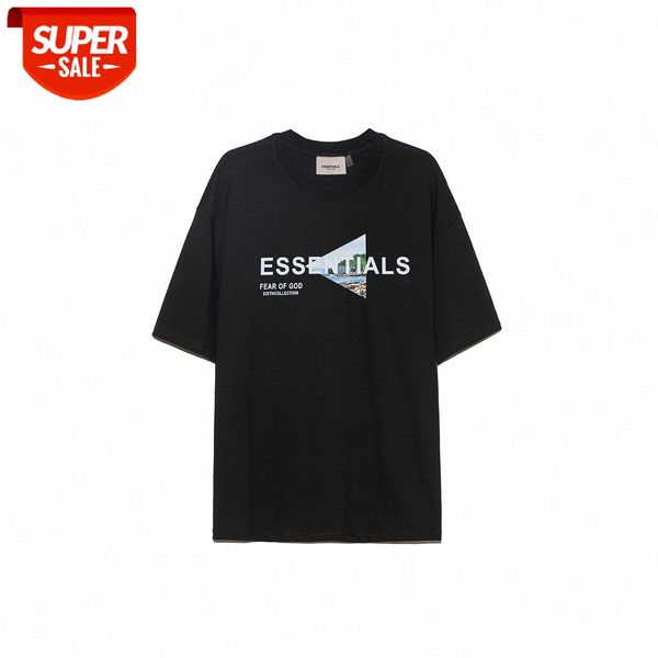 

spring and summer fog double-line letters incomplete landscape round neck short-sleeved men women with the same paragraph #ae7t, White;black