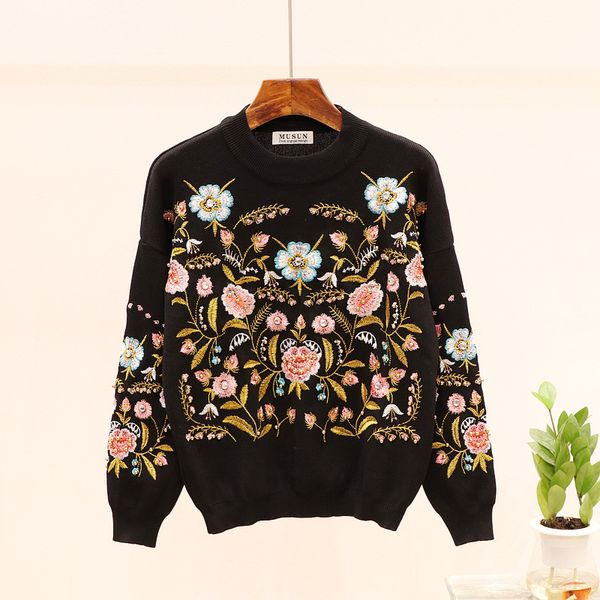 

set beading embroidery long sleeve sweater + knitted pants women two piece outfits autumn loose knitwear suit female 9hy2, Blue