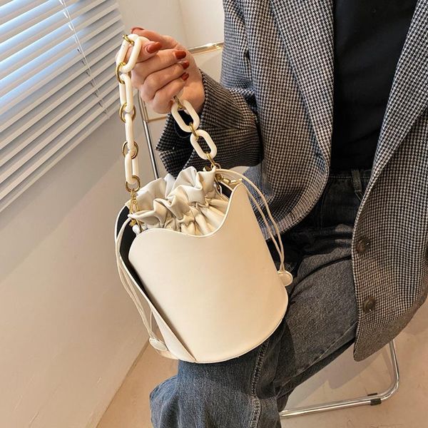 

evening bags simple solid color pu leather mini bucket crossbody bag fashion shoulder chain purses and handbags luxury designer totes