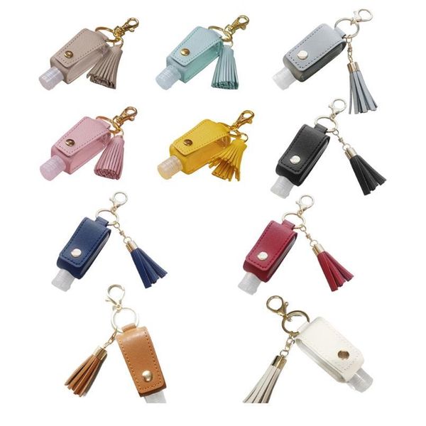 

30ml portable empty leakproof plastic travel bottle for hand sanitizer with tassels leather keychain holder jllftt