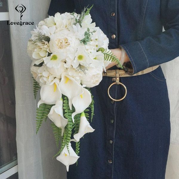 

wedding flowers lovegrace bride flower waterfall bouquet fake peony hydrangea calla lily sims azalea white luxurious bouquets