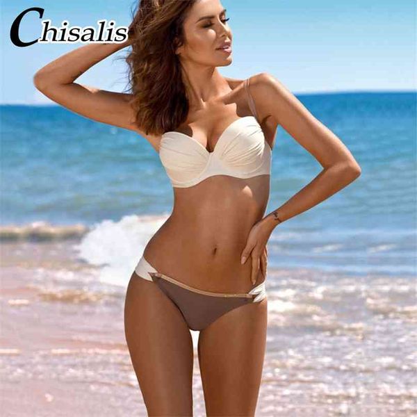 Chisalis sexy maiô mulheres bikini sólido push up swimwear brasileiro conjunto de banhos de praia biquini xxl 210611
