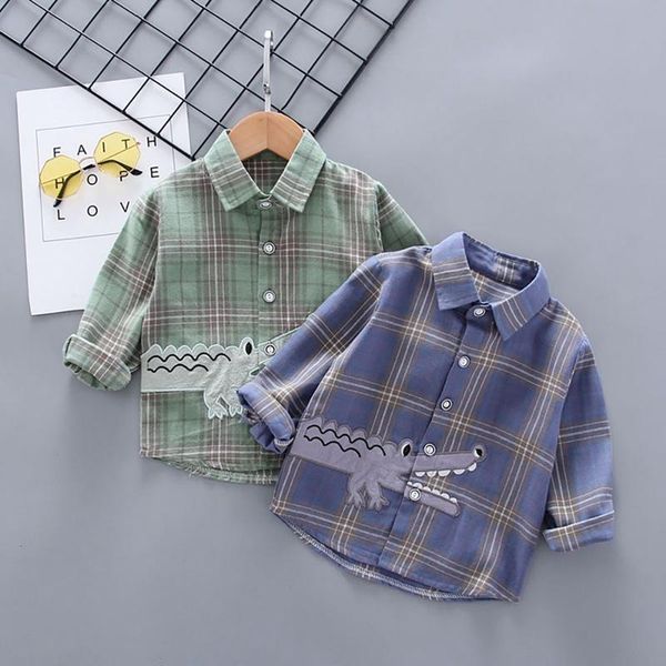 

shirts 2021 spring autumn kids baby boys cotton long-sleeved cartoon lapel plaid shirt children's clothes, White;black