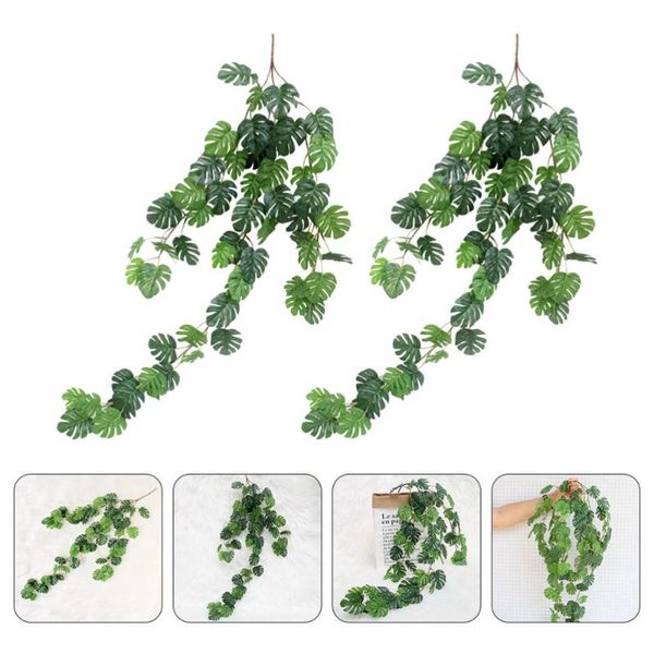 

2pcs simulated monstera rattan party hanging garland wall decoration (green)