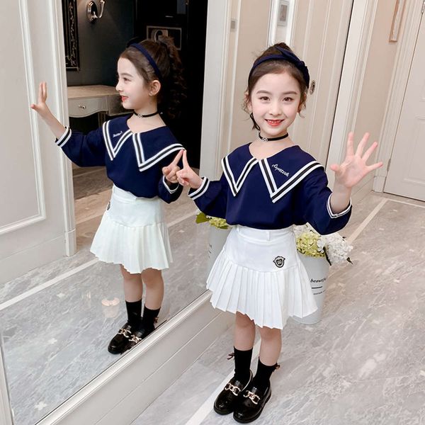 

children's girls' college style 2021 spring summer new shirt pleated skirt two piece suit