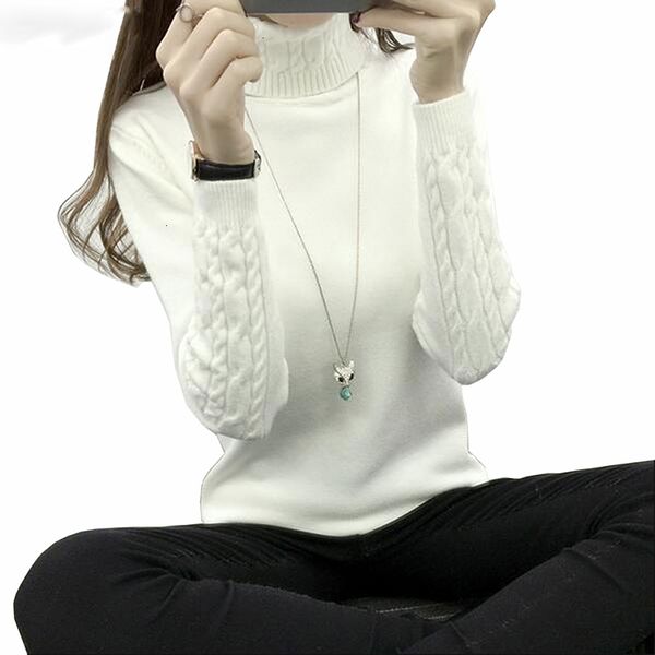 

women turtleneck winter sweater women long sleeve knitted women sweaters and pullovers female jumper tricot, White;black