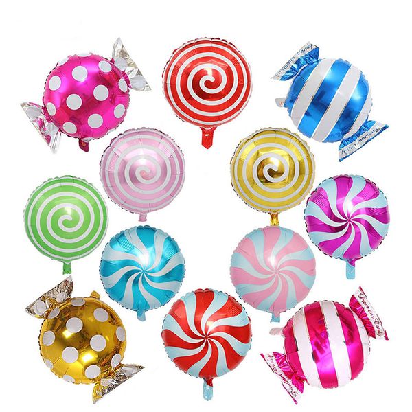 12pcs Set Renkli Şeker Folyo Balonları Set Yuvarlak Lolipop Folyo Balon Doğum Günü Düğün Dekorasyonu
