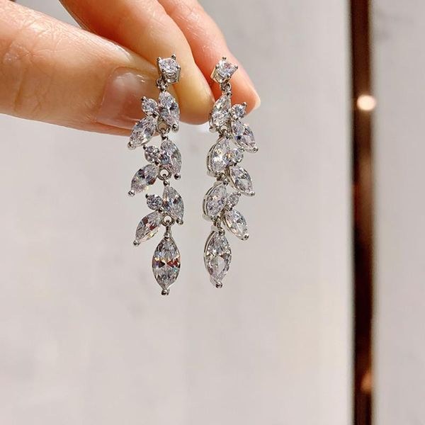 

dangle & chandelier luxury 925 sterling silver high carbon diamond moissanite tassels leaf drop earrings for women elegant wedding fine jewe
