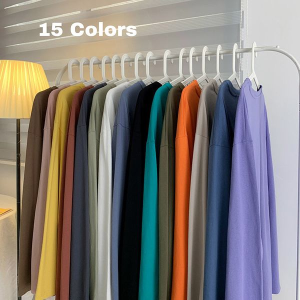 

tees t-shirt 220kg chaopai solid long sleeve t-shirt spring autumn and women's 15 color pullover student cotton large size dozen, White