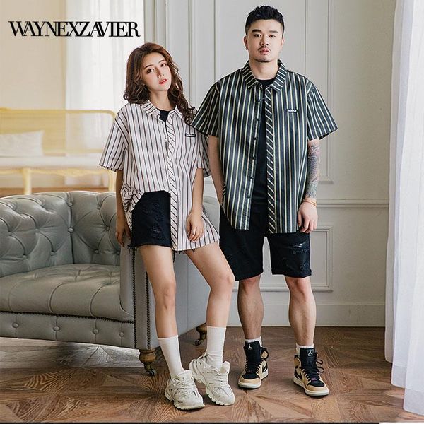

men's casual shirts waynexzavier 2021 summer short sleeve male shirt loose stripe cotton plus size fashion clothes, White;black