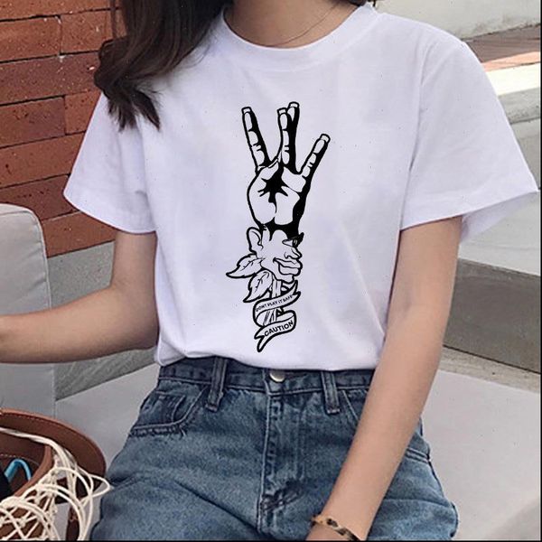 

female t shirt gesture printing harajuku t shirt spoof fashion t shirt o neck short sleeved white ladies drop shipping