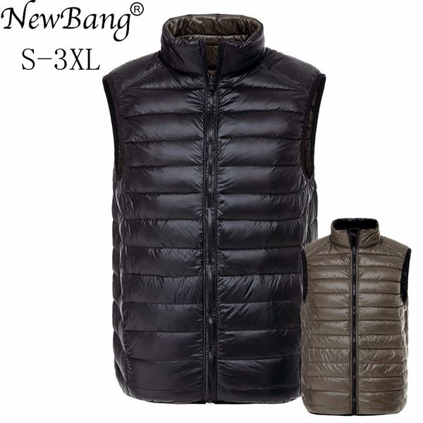 

newbang brand men's vest ultra light down men double side sleeveless jacket male warm windproof vests reversible waistcoat 201114, Black;white