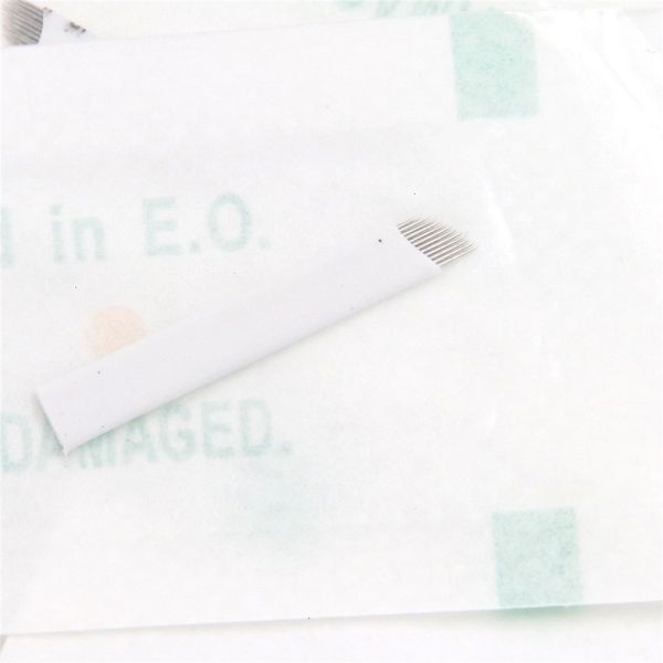 

50pcs white microblading 9pin agujas para bordar eyebrow needles for permanent make up sgiping