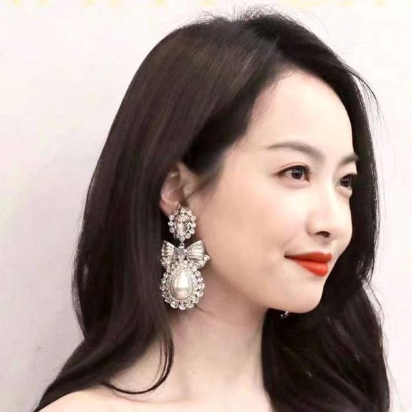 

dangle & chandelier baroque alloy pearls bowknot earrings for women fashion jewelry brand show lady's statement accessories, Silver