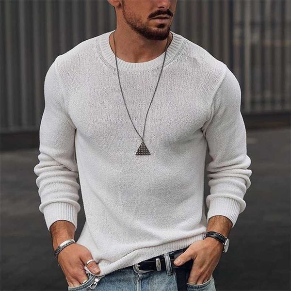 

men spring autumn long sleeve sweaters fashion mens o-neck sweater pullovers streetwear casual solid slim knit jumper 211221, White;black