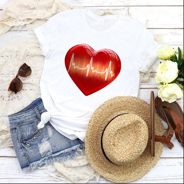 

women graphic love shape heartbeat valentine lover cute fashion print tees clothing female t shirt womens t shirt, White