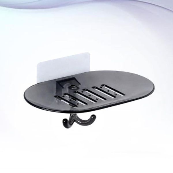 

soap dishes wall mount box punch drain rack holder with hook for home bathroom grey