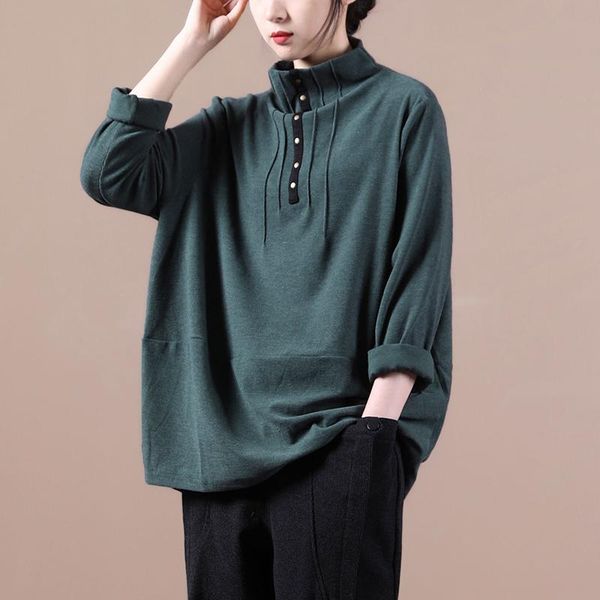 

women's hoodies & sweatshirts [ewq] sweatshirt patchwork fit loose office lady full sleeve turtleneck wild 2021 spring autumn fashion t, Black