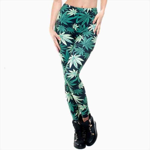 

women clothing ladies legins full length weeds 3d graphic printing legging punk pants leggings, Black