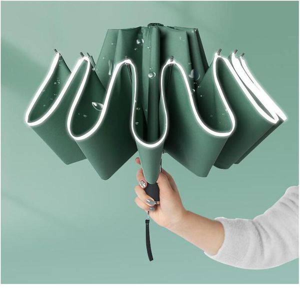 

matic umbrella reverse folding business umbrella with reflective strips umbrellas rain for men women windproof male qylrmc