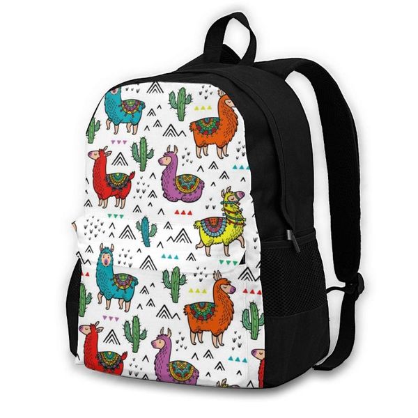 

backpack men womencartoon llamas cactuses and triangles students high middle school bags for laptravel backpacks