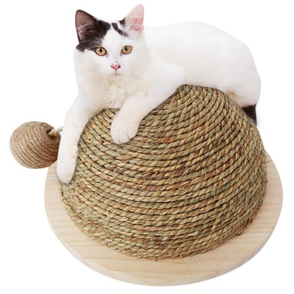 

cat furniture & scratchers toy wooden bottom plate straw semi-circular grinding claw ball climbing frame with sisal hanging