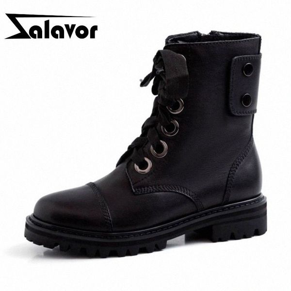 

zalavor women daily casual work genuine leather motorcycle boots fashion zipper flats shoes woman female botas size 34 40 football boo h87l#, Black