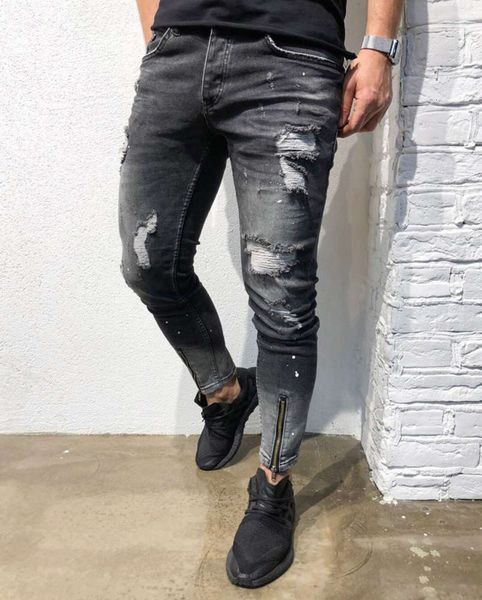 

e-baihui mens distressed ripped biker jeans slim fit stretch jeans brand designer men's motorcycle biker denim fashion mens jeans nk52, Blue