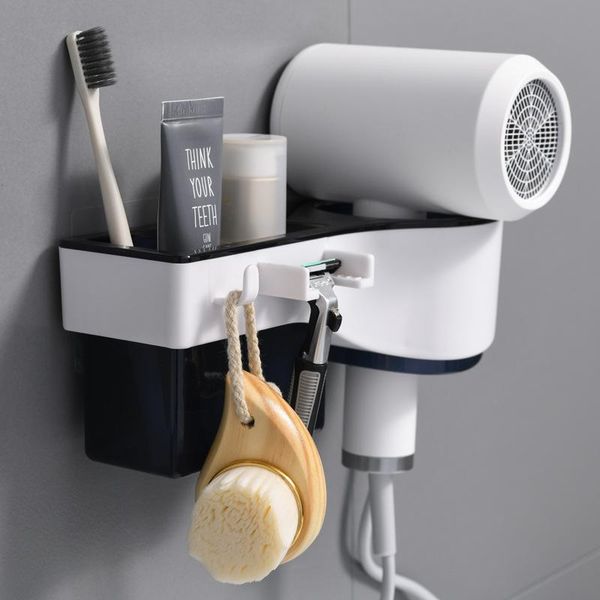 

bathroom storage & organization wall-mounted hair dryer holder sundry hook shelf box hairdryer razor rack organizer accessories set