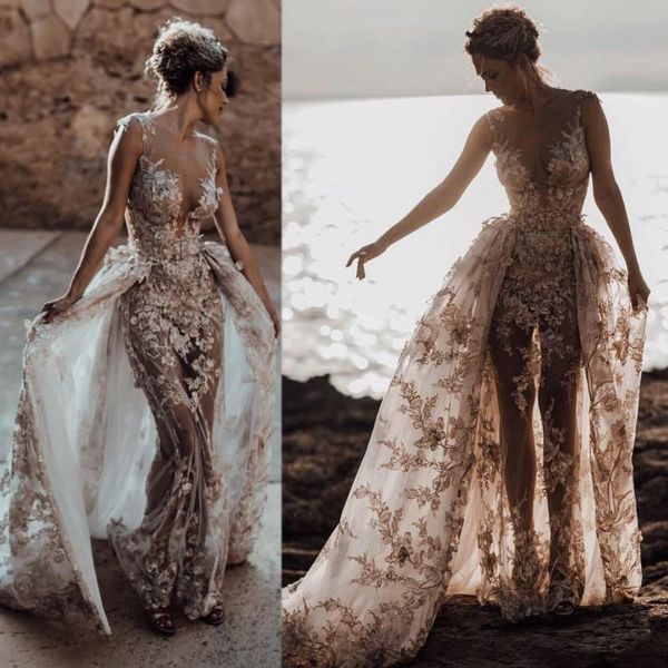 

lace beach wedding dress sleeveless illusion sheath sheer neck bridal dresses vintage bride gowns, White