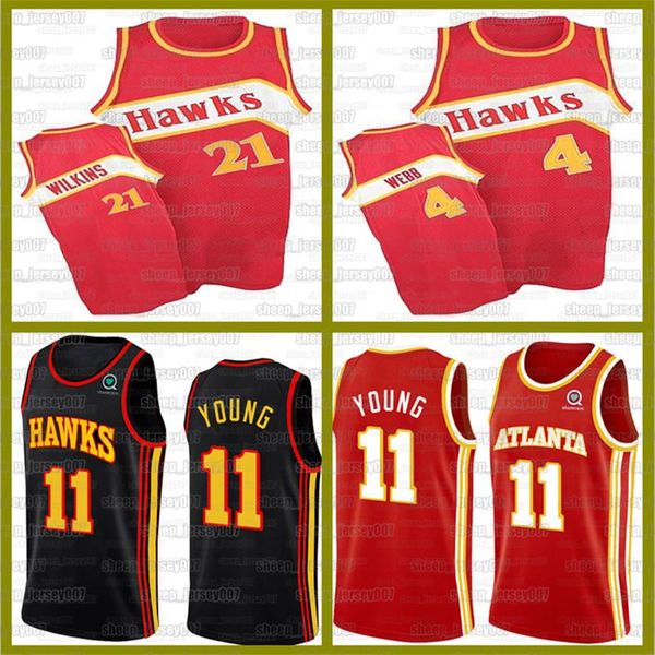

trae 11 young jersey hawks spud 4 webb 6 lebron 23 james jerseys atlanta basketball lakers new 24 bryant 8 basketball, Black;red