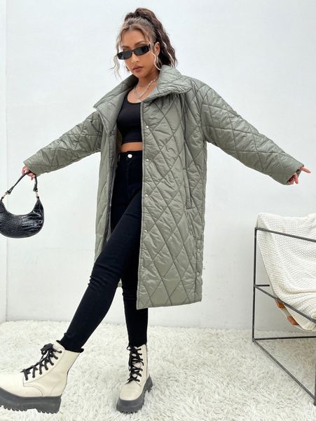

snap button up quilted coat q5wd#, Black