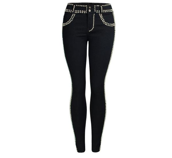 

women's jeans 2021 fashion black rivet elastic pencil trousers woman boyfriend mom oversize streetwear pants, Blue