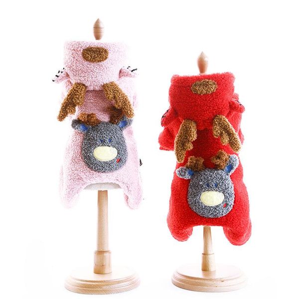 

dog apparel christmas red pink colors clothes quilted coat winter pet jacket jumpsuits cozy warm outfit