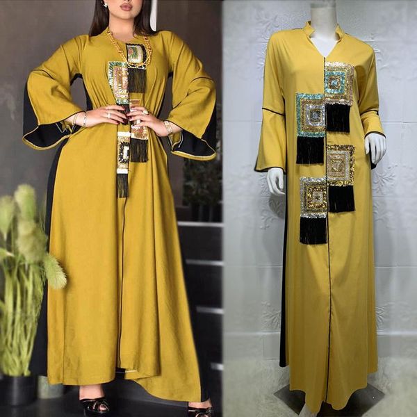 

ethnic clothing fashion muslim women orange long dress sequins moroccan kaftan dubai turkey arab middle east islam robe 2021, Red