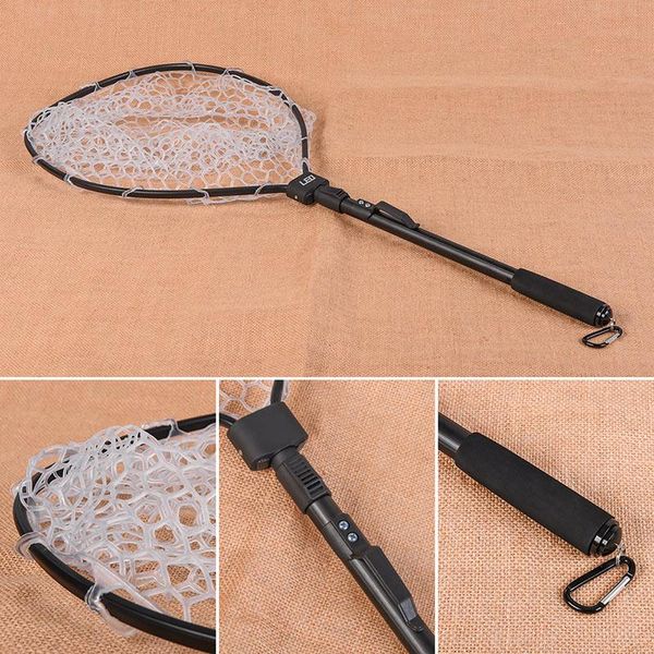 

fishing accessories net fish landing foldable collapsible pole handle durable rubber material mesh lmh66