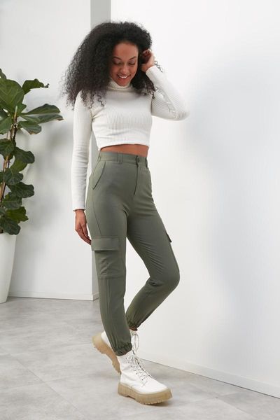 

women's pants & capris trendyol cargo pockets leather looking woven twoaw22pl0714, Black;white