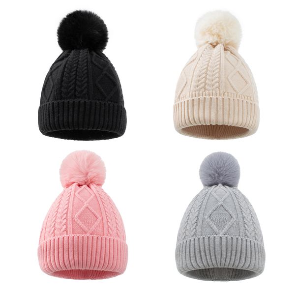 

winter knitted women's hat elastic warm pompoms beanie cap soft baggy casual outdoor ski bonnet, Blue;gray
