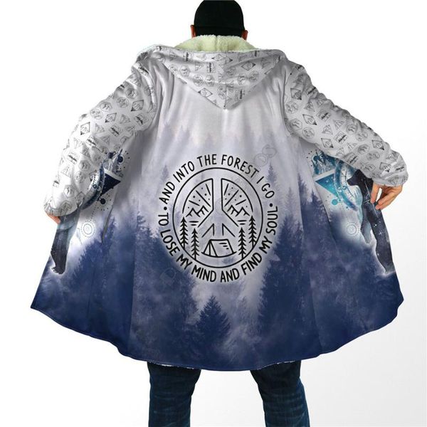 

men's wool & blends winter men for women hooded cloak camping 3d over printed fleece wind breaker warm hood, Black