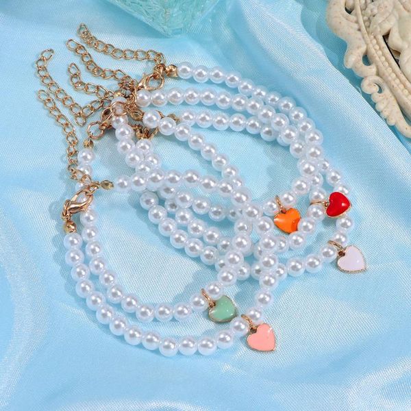 

beaded, strands trendy colorful heart enamel charm pearl beaded bracelet for women simple elastic bangles bracelets fashion jewelry, Black