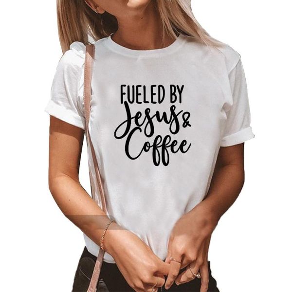 

women's t-shirt fueled by jesus coffee t shirt women short sleeve o-neck cotton tee femme black white loose tshirt