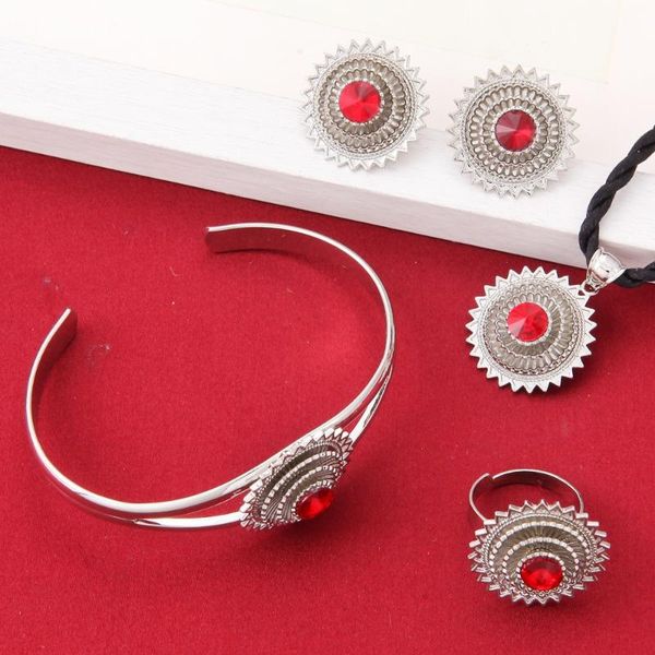 

earrings & necklace ethiopian wedding jewelry white gold design men women party set, Silver