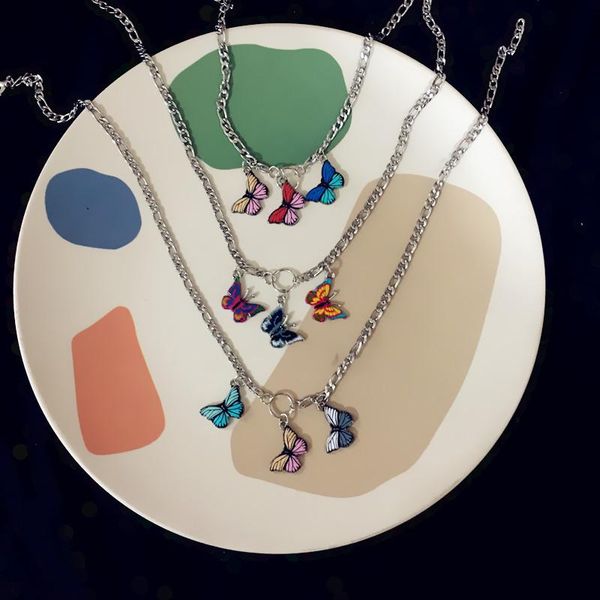 

pendant necklaces colorful butterflly choker necklace multicolor butterfly short clavicle butterflies accessory women fashion, Silver
